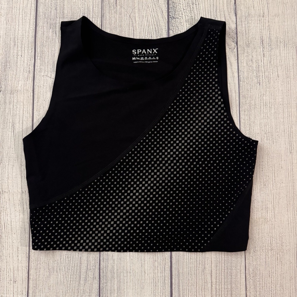 Spanx 50215R Reflective Crop Top Very Black Silver Size Medium Women's Active